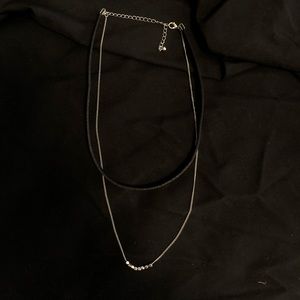 Black Choker with Silver Necklace